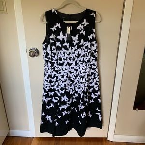Talbots Midi Black Dress w/ White Butterfly Print